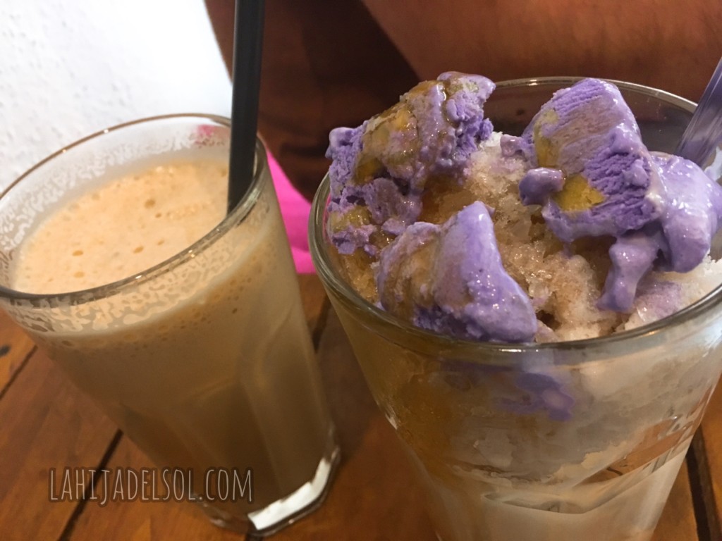 Iced barako coffee and halo-halo with ube ice cream